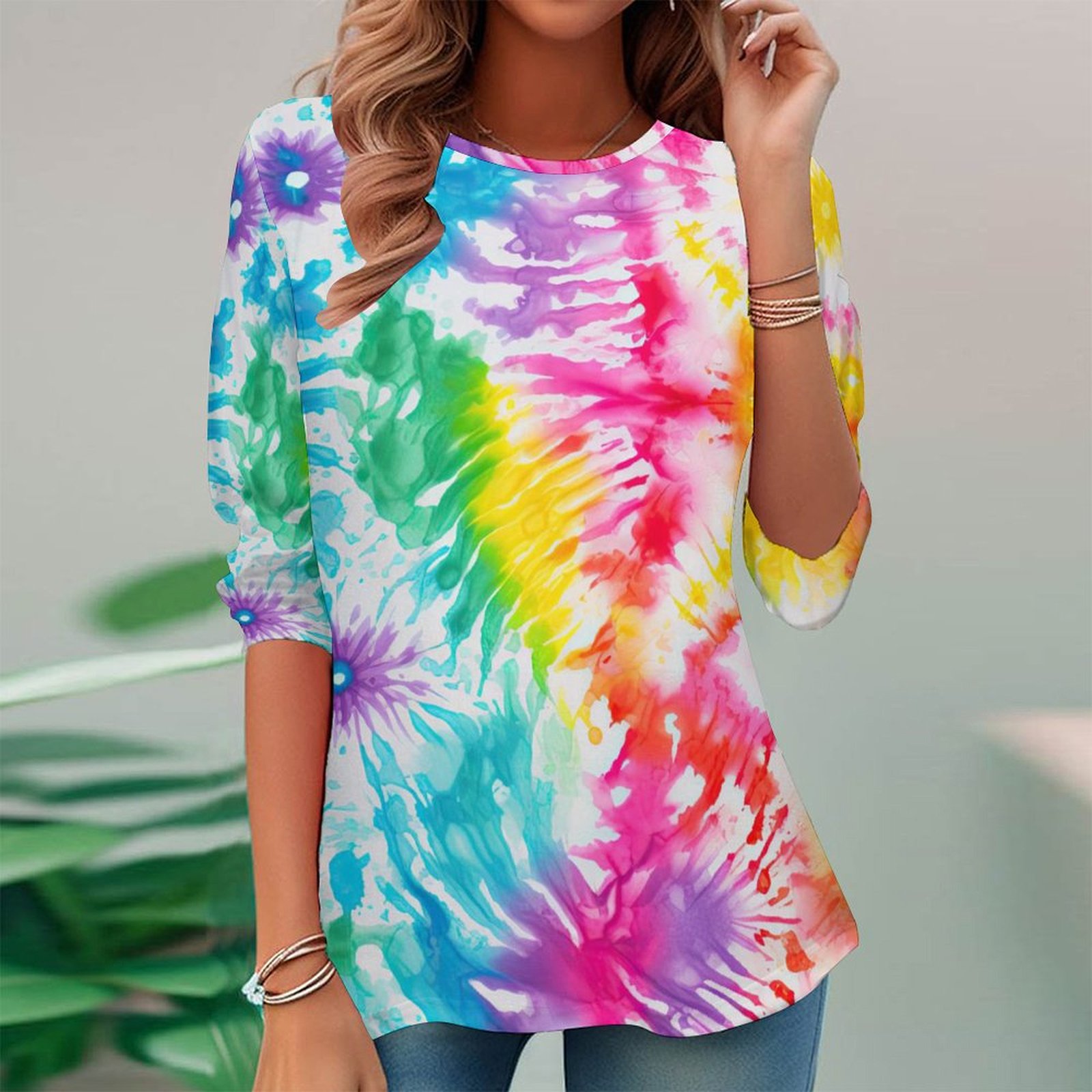 Women Long Sleeve V-neck Graphic Floral Printed Top