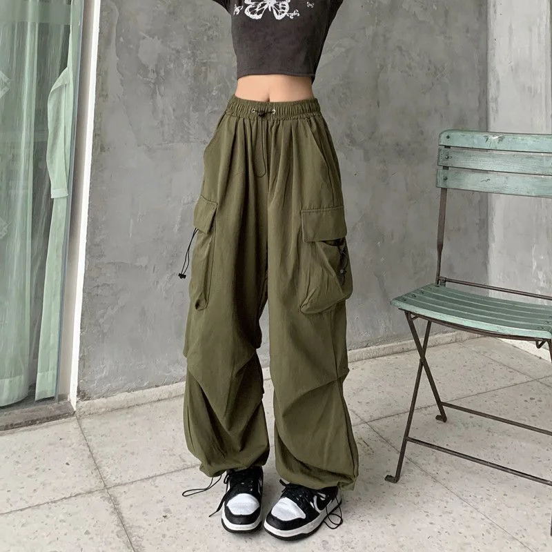 Brownm Brownm Sense High Street Cargo Pants Female 2025 New Loose Straight Leg Wide Leg Large Pocket Casual Retro Bundle Leg Pants Tide