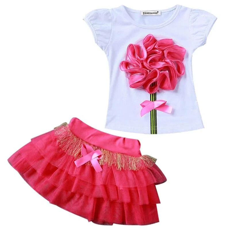 Summer Toddler Girls Cute Sets Costumes For Kids T-Shirt Tutu Skirt 2pcs Sport Suit Children Clothing Outfit 3 4 5 6 7 8 Year