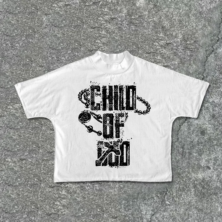 Vintage Child Of God Cross Graphic Print Casual Cotton Cropped T-Shirts SOPULA