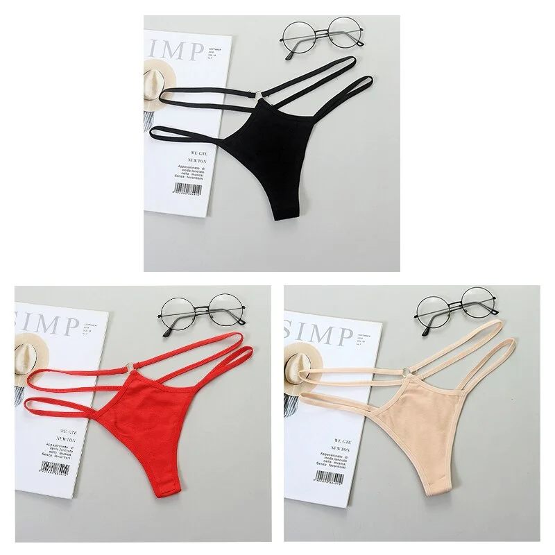 Sexy Women G-String Cotton Panties Lingerie Thin Strap Soft Breathable T back Female Low Rise Hollow Out Thong 3 Pcs Underwear
