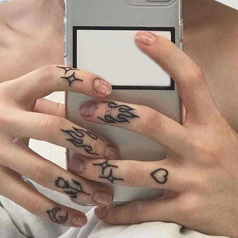 Waterproof Temporary Tattoo Sticker Flame Love Heart Flower Star Element Body Art Fake Tatto Flash Tatoo on finger for Men Women
