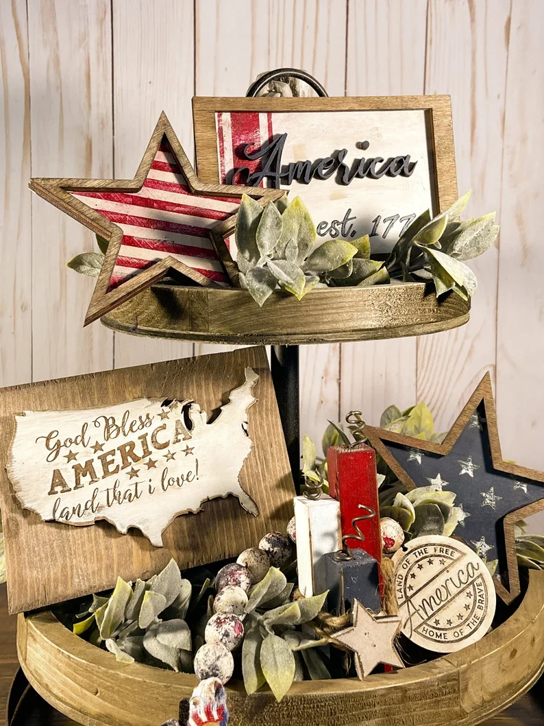 July 4th 💖(5 PCS)American tiered tray decor set