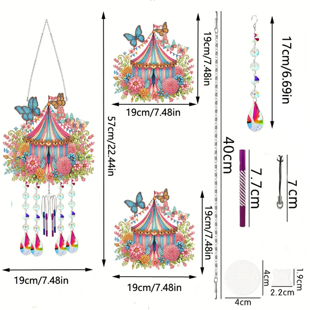Double Sided Cabin 5D DIY Diamond Art Painting Wind Bell Hanging Sign for Wall
