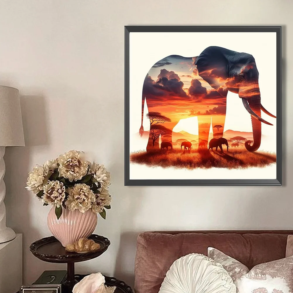 Partial AB Diamond Painting - Full Round Drill - Elephant Silhouette(Canvas|45*45cm)