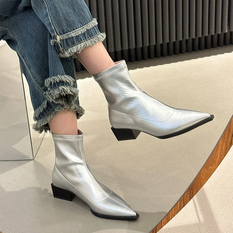 Breakj Breakj Short Boots Women's New 2023 Autumn / Winter Women's Boots Fashion Thick Heel Thin Boots Niche Design Martin Boots
