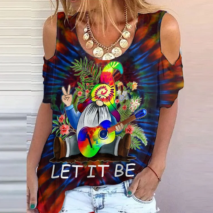 Wearshes Dwarf Guitar Letter Print Hippie Off Shoulder T-Shirt