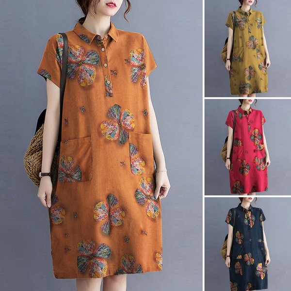 ZANZEA Women Summer Short Sleeved Floral Printed Casual Loose Short Dress Retro Dresses - Life is Beautiful for You - SheChoic