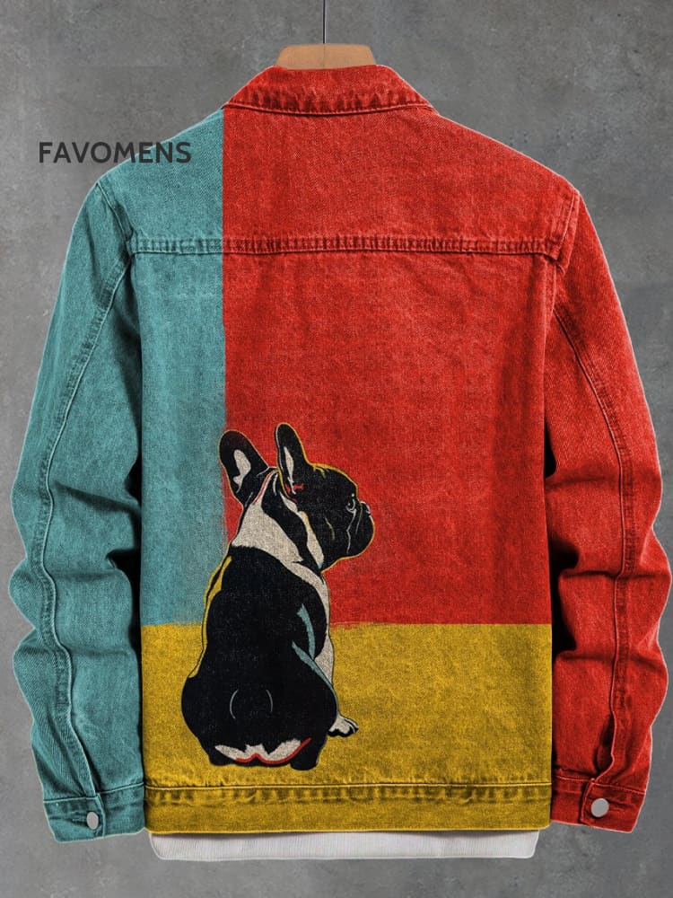 Three-Color Bottom French Bucket Back Decorative Pattern Casual Denim Jacket Multicolor / S
