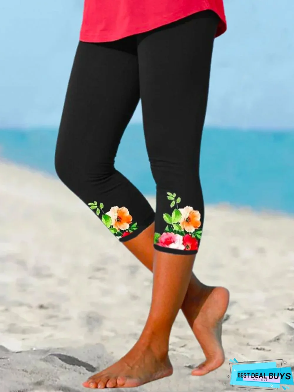 Floral Elastic Waist Cropped Leggings