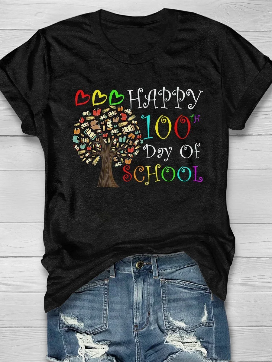 100th Day Of School Educational Tree Toddler  Print Short Sleeve T-shirt
