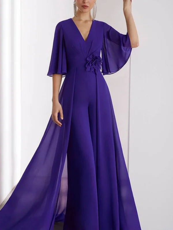 V-neck Solid Color Jumpsuit