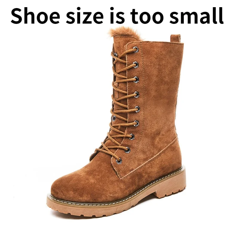 snow boots women's leather middle tube 2021 winter bread shoes warm and velvet thickening large size cotton shoes gothic shoes