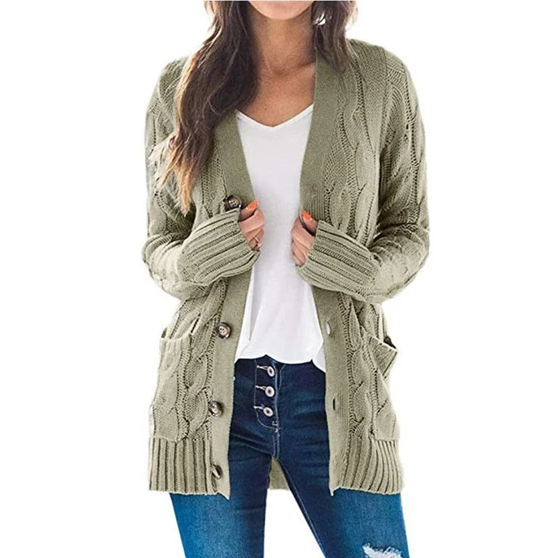 Uveng Long Sleeve Size Cardigan Knitted Women's Mid-length Coat