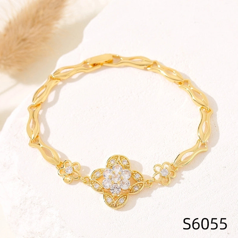 Minimalist Flower Copper Inlay Zircon Bracelets
