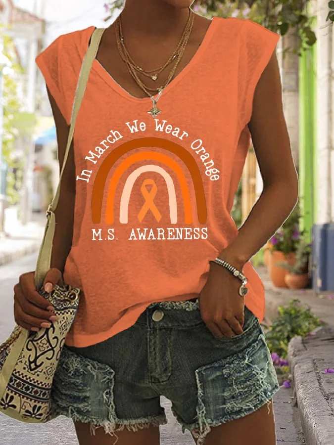 Women's In March We Wear Orange For Multiple Sclerosis Awareness Sleeveless Tee socialshop
