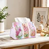 DIY PU Diamond Painting Tissue Box Kit Desktop Tissue Holder with Rhinestone Diamond Desk Decorative Tissue Box for Adults Desktop Storage Organizer (flowers)
