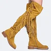 Women's Vintage Tassel Solid Low Heel Thigh High Boots