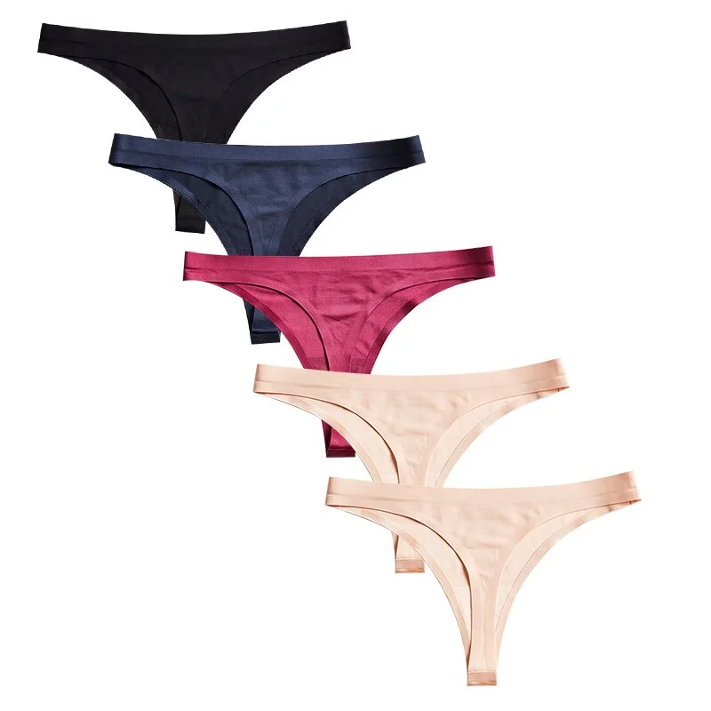 Woman Underwear Seamless Ice Silk Panty Sexy Female T-back Solid Soft G-string Thong for Women New Panties Lingerie 5 Pcs