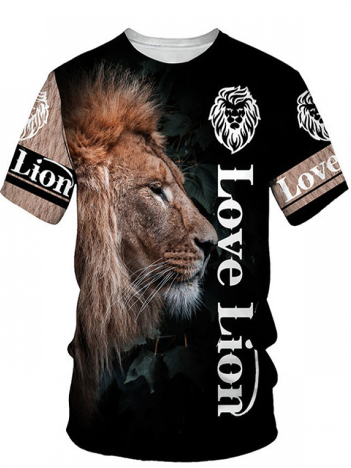 Men's Lion King 3D Digital Printing T-shirt Summer New Round Neck Short-sleeved Clothes Casual Animal Pattern T-shirt