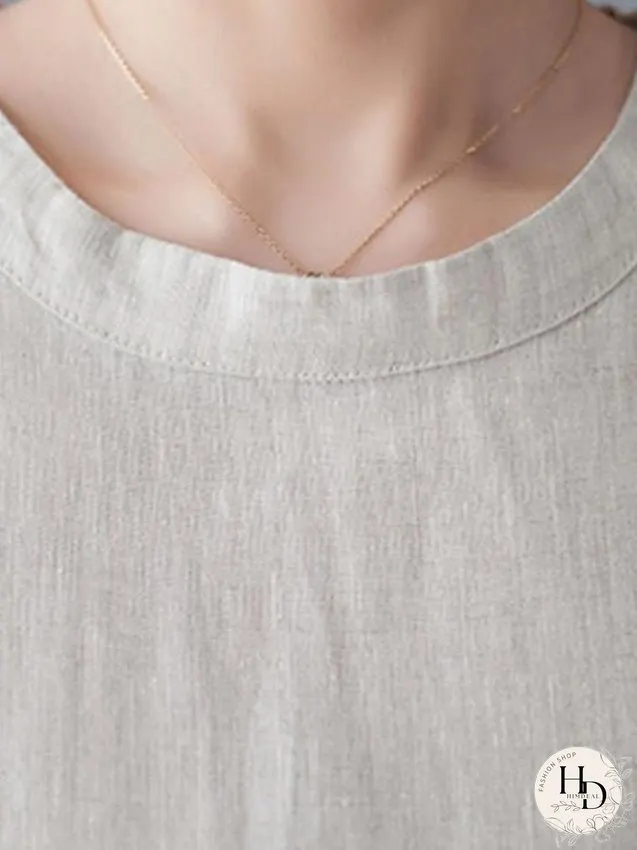 Cotton Linen Dress Casual Dress Midi Dress Linen Cotton Blend Basic Modern Outdoor Daily Vacation Stand Collar Pocket Sleeveless Summer Spring Loose Fit Navy Blue Apricot Plain M L XL 2XL for Women