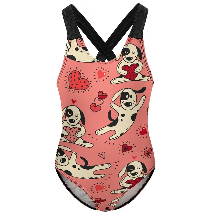 Children's One-piece Swimsuit Oil Painting, Flowers, Wood Engraving