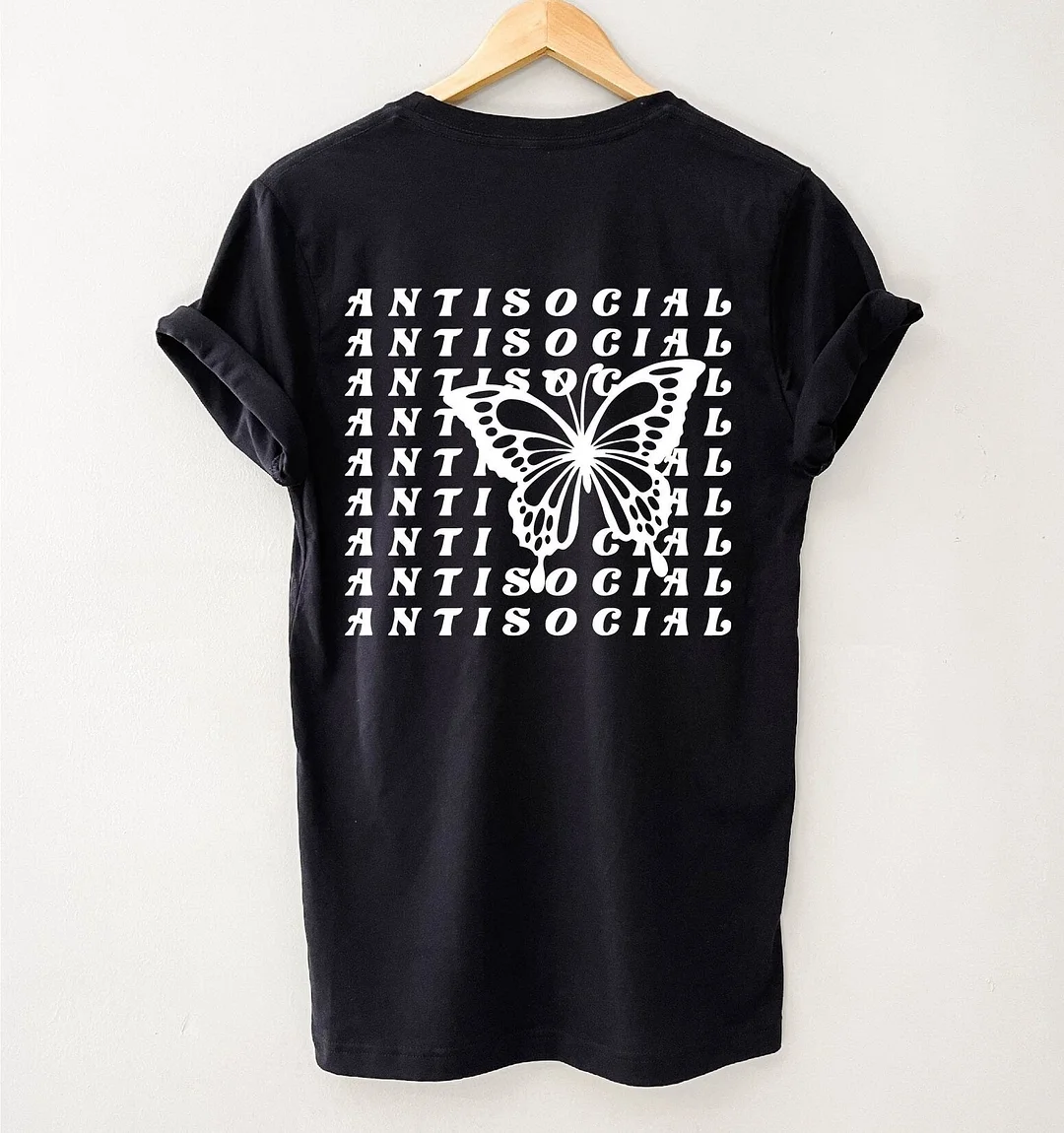 Women And Man Two Sided Antisocial Shirt Butterfly Tshirt Y2K Fashion Aesthetic Tee Top