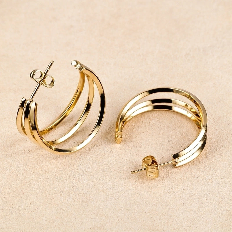 1 Pair Minimalist Geometric Polishing Hollow Out 201 Stainless Steel 18K Gold Plated Ear Studs