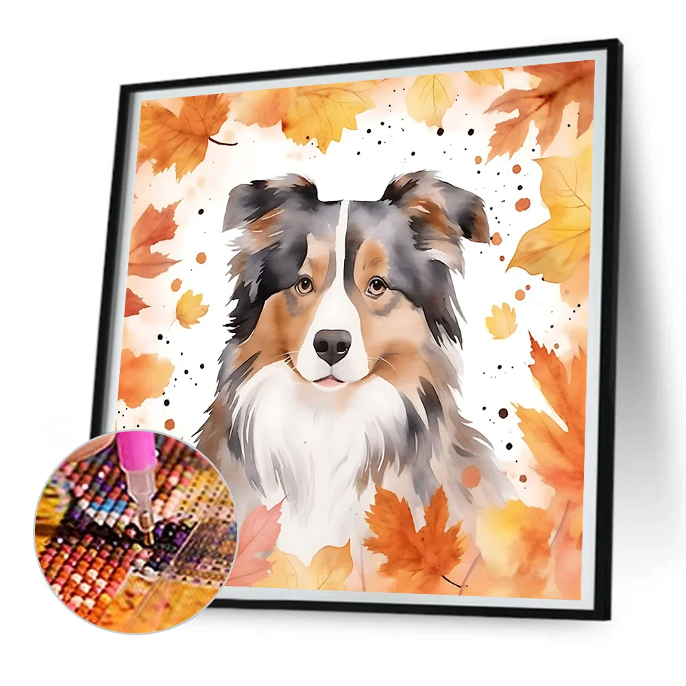 Full Round Diamond Painting 30*30cm - Maple Leaf Puppy