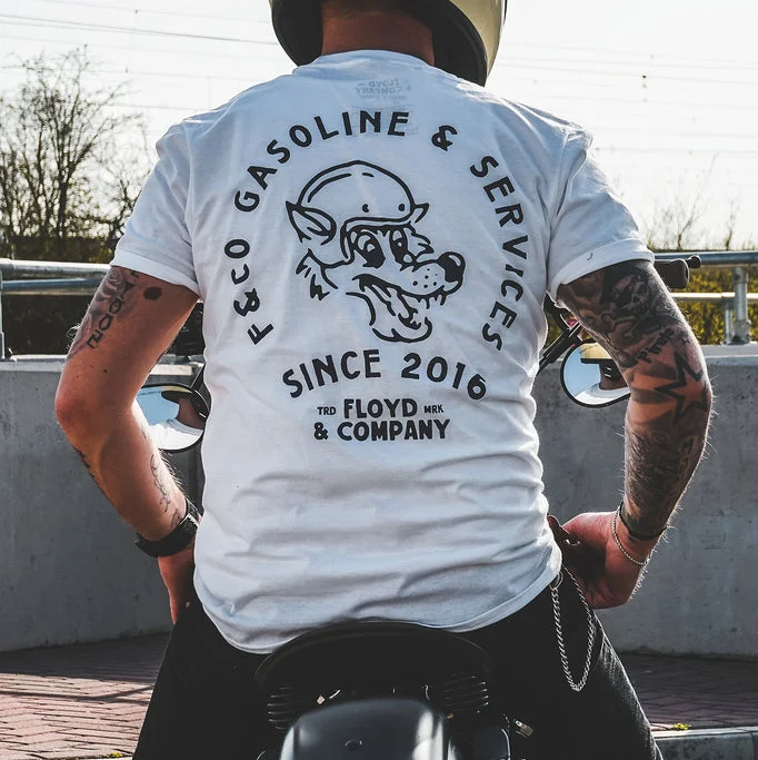 F & CO GASOLINE & SERVICES Wolf White Print T-Shirt