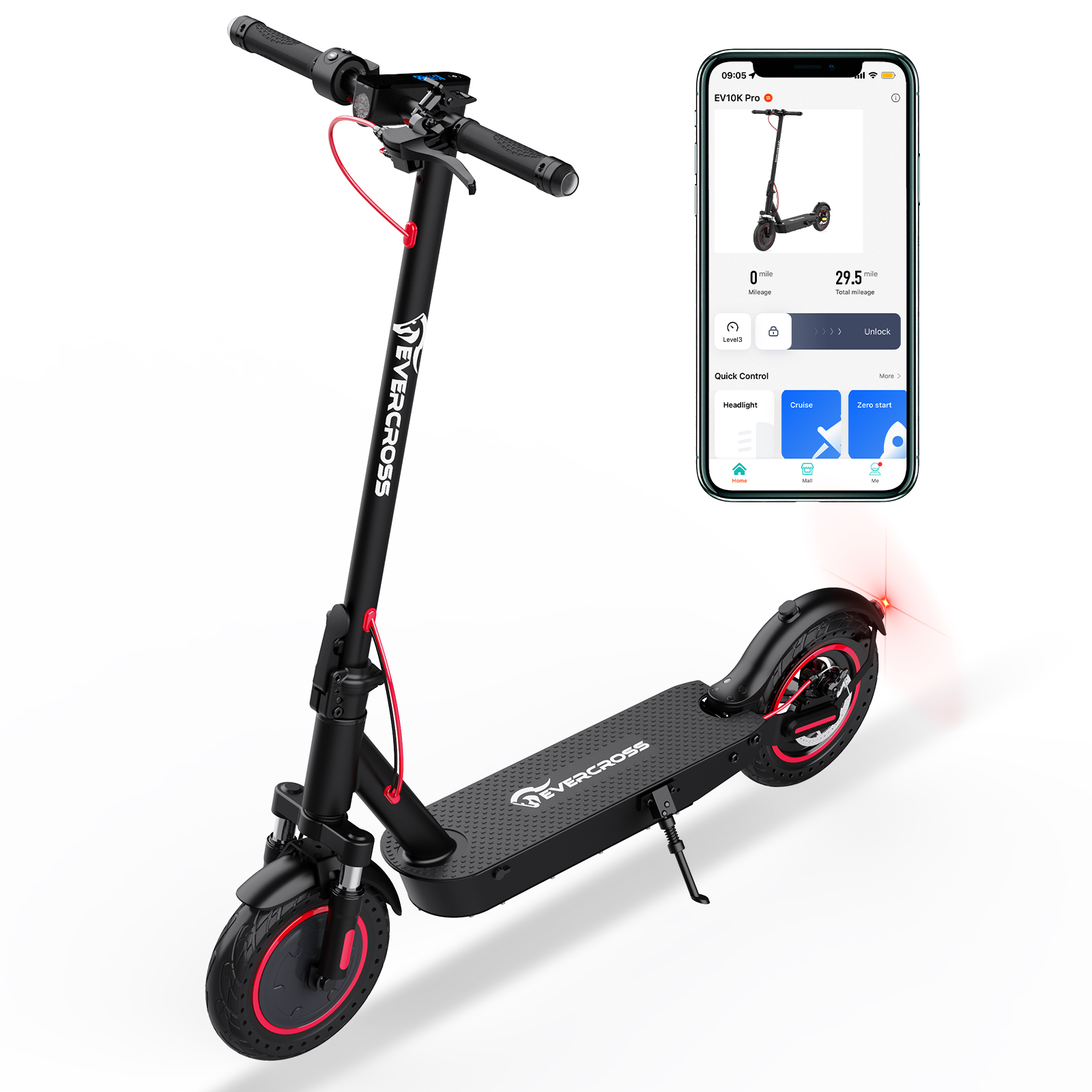 EVERCROSS EV10K PRO Electric Scooter, 10'' Solid Tires, 500W Peak Power