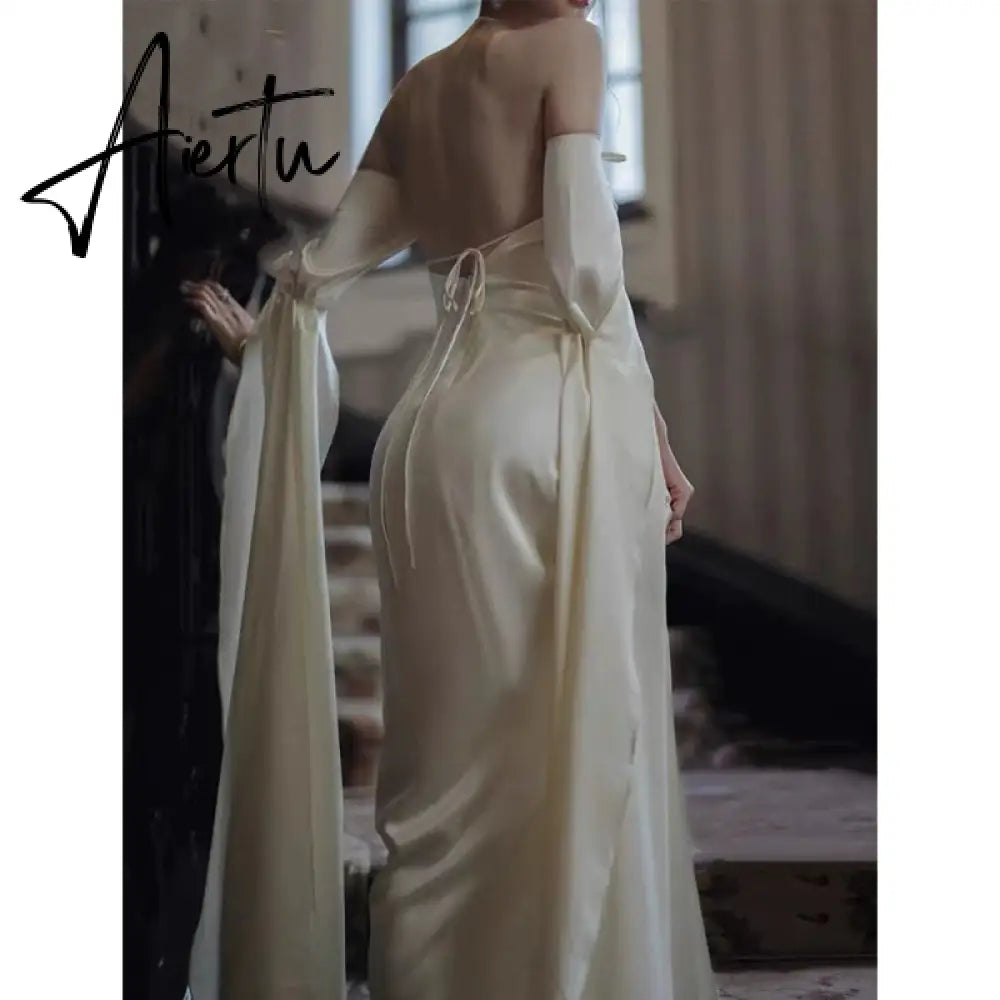 Boho Beach Stain Midi Dress Party Women Evening Design Long Sleeve Slim Elegant Bodycon Dress One Piece Dress Korea Fashion Aiertu
