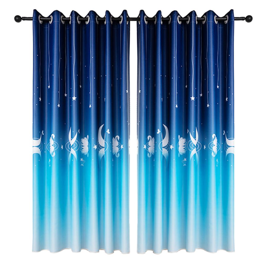 

Moon Print Polyester Window Blinds Drapes Bedroom Blackout Curtains (Blue, 501 Original