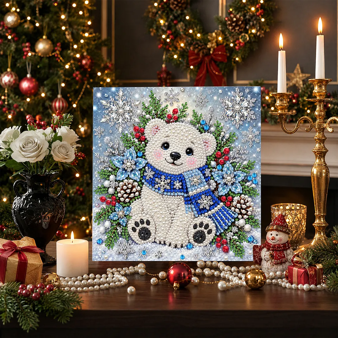 Framed Pearl Painting Kit Holiday Bear Wall Art 11.81x11.81in