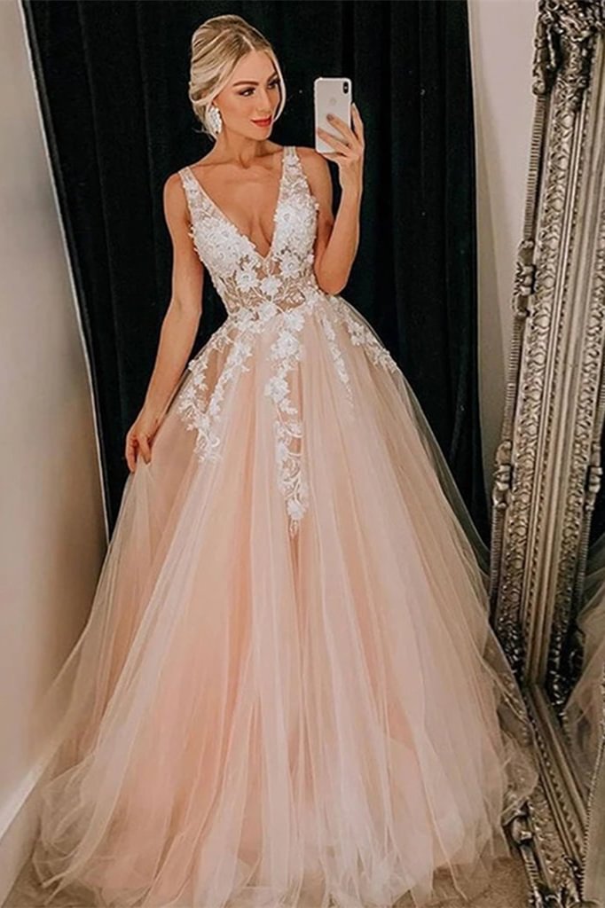 Sleeveless V-Neck Tulle Evening Dress | Ballbellas Ballbellas