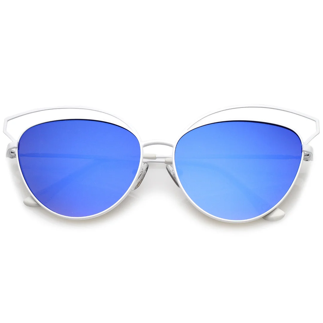 Women's Open Metal Frame Colored Mirror Oversize Cat Eye glasses 58mm