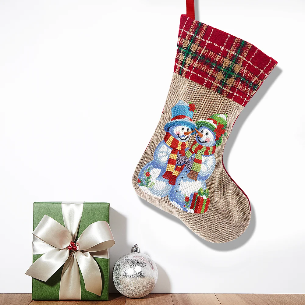 DIY Snowman Christmas Socks Decor DIY Diamond Art Kits for Family Party Decoration(20*35cm)