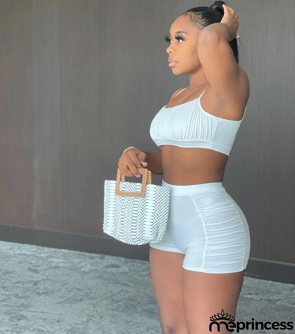 Sexy Solid Ruched Cami Top And Shorts 2 Piece Sets
