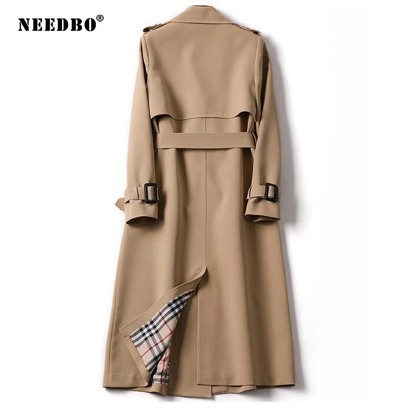 NEEDBO Windbreaker Women's Mid-length Trench Coat Harajuku Preppy Style Double-Breasted Loose Polo Collar Coat Korean Vintage
