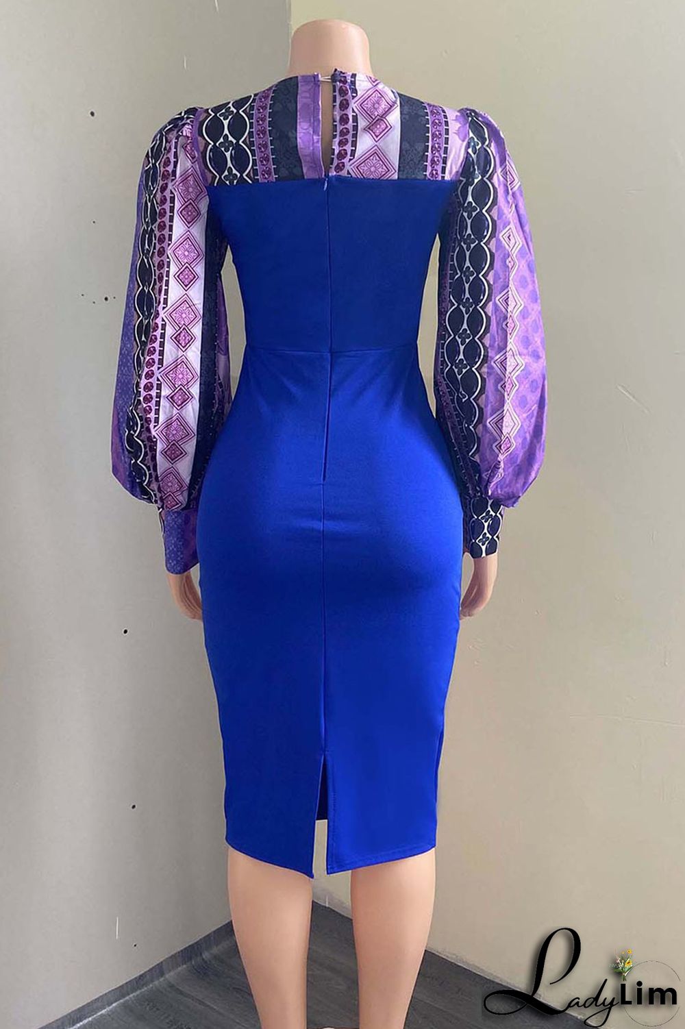 Blue Sexy Print Split Joint O Neck One Step Skirt Dresses