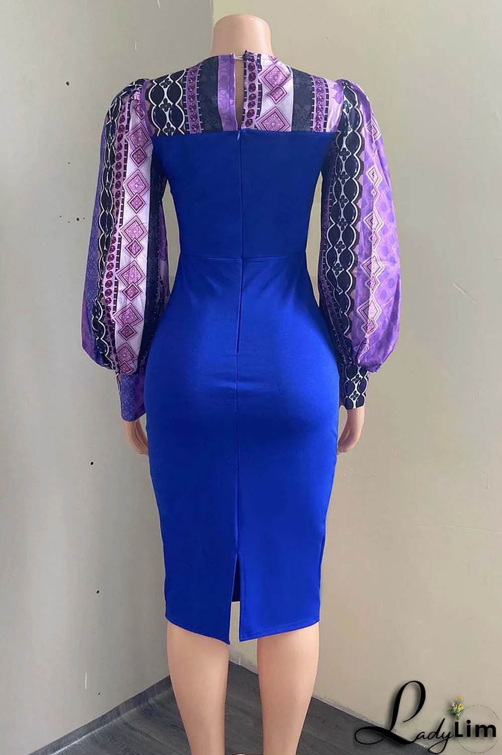 Blue Sexy Print Split Joint O Neck One Step Skirt Dresses