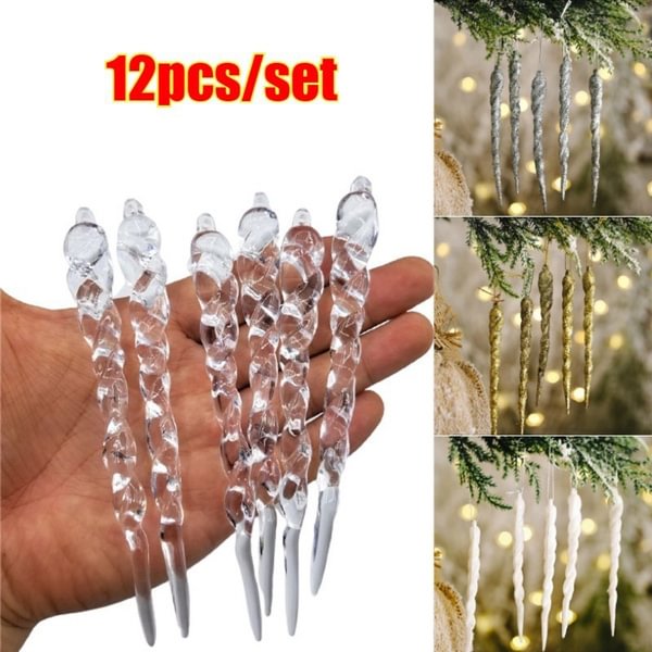 12 Pcs Icicle Decoration For Christmas Tree New Year Christmas Simulation Ice Hanging Props Party Decor Ornament