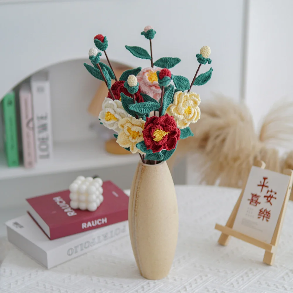 Romantic and Lasting Handwoven Camellia Bouquet Home Decor