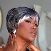 Sliver Grey Machine Made Wig Glueless Short Straight Bob Pixe Cut Wig
