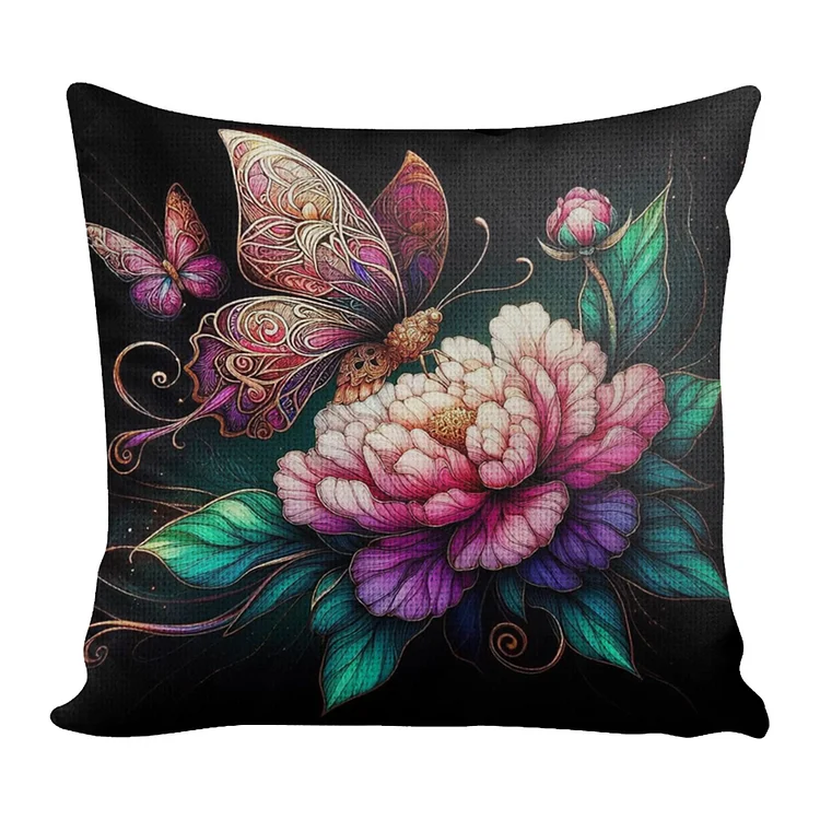 11CT Cotton Peony Butterfly Cross Stitch Pillowcase Embroidery Kit 45x45cm gbfke