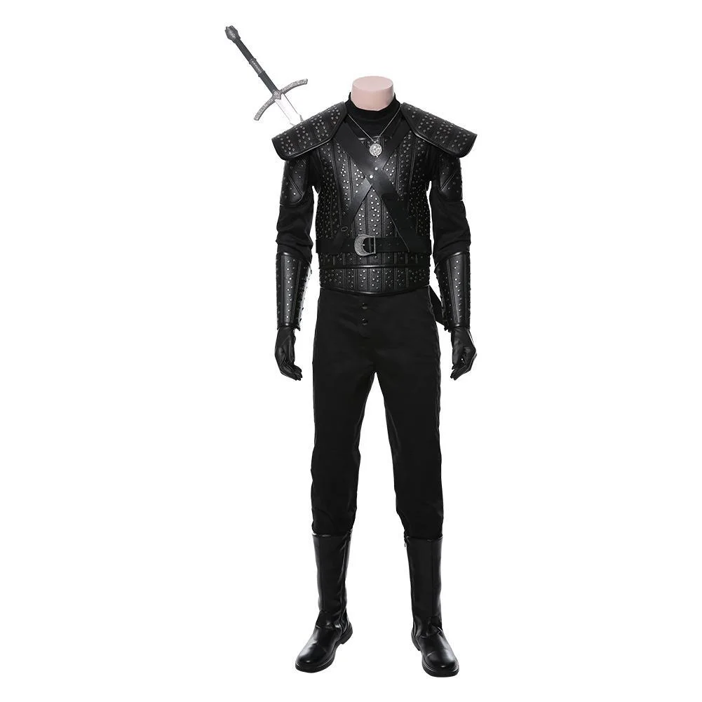 Movie The Witcher Geralt of Rivia Black Suit Halloween Cosplay Costume
