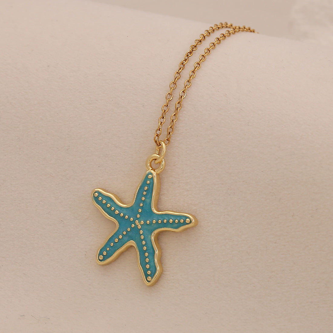 Oil Dripping Conch Starfish Pendant Necklace Beach Holiday Metal Stainless Steel Necklace N1555