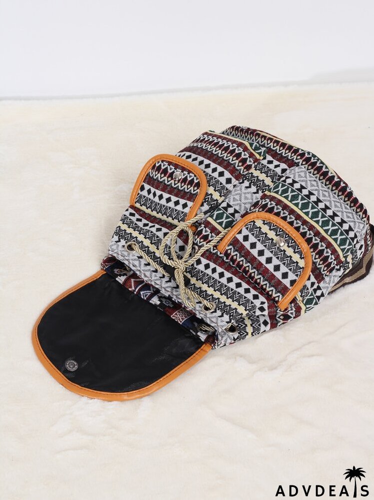 Geometric Graphic Multi-compartment Flap Backpack