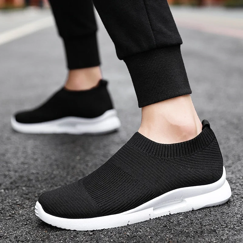 Men Sneakers 2021 Fashion Breathable Mesh Slip-On Men Shoes Summer Men Loafers High Quality Black White Red Male Socks Footwear