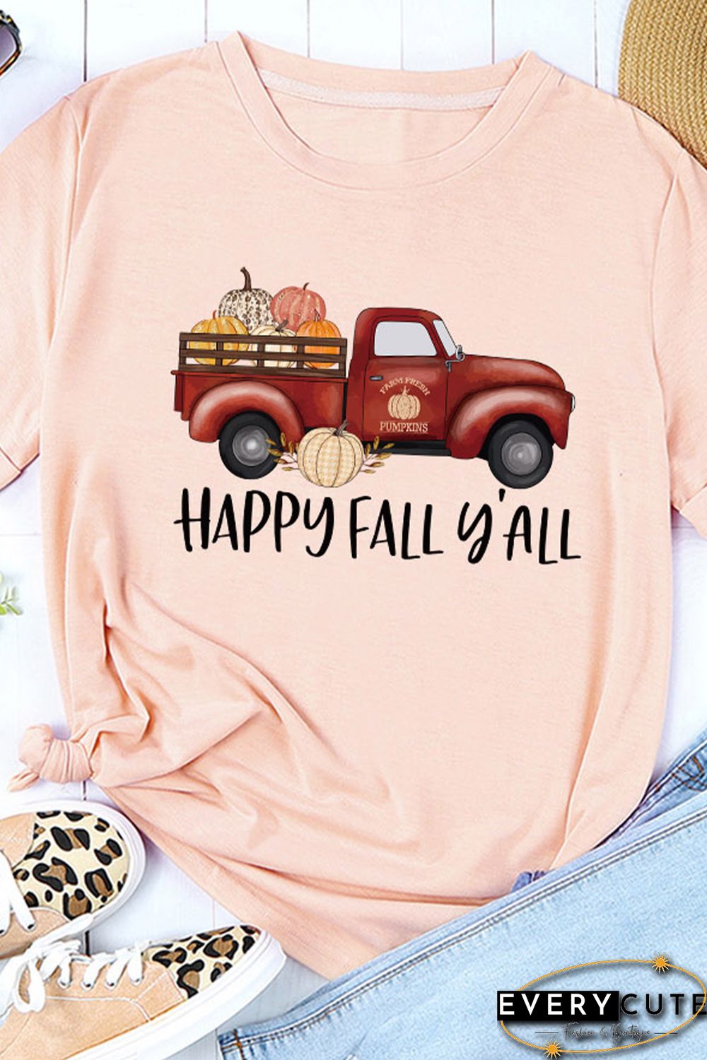 Pink Happy Fall Pumpkin Truck Graphic Tee